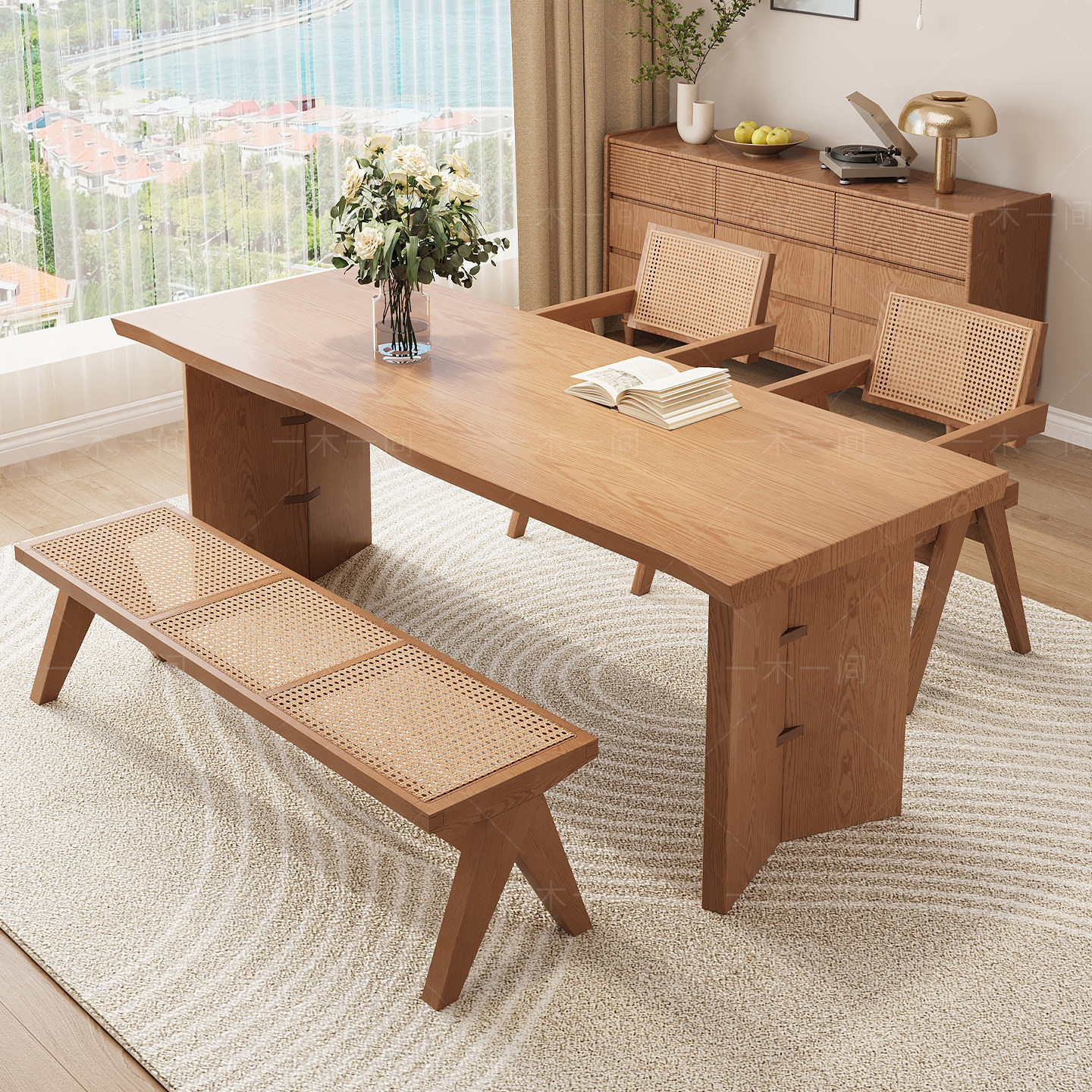 北欧实木长书桌白蜡木大板桌原木风民宿客厅家用长方形餐桌椅组合