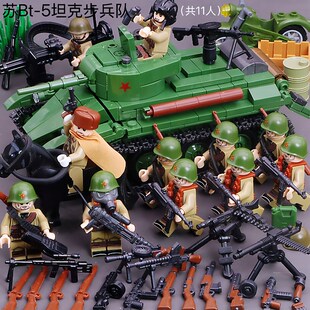 适车于乐b高积木苏德美军汽用连大炮坦克士兵军团儿童拼装玩智益