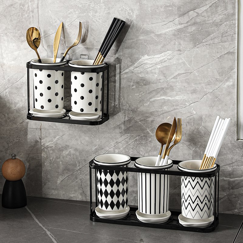 赫本风筷子笼筷子筒陶瓷家用厨房壁挂式筷子篓沥水防霉勺筷收纳桶