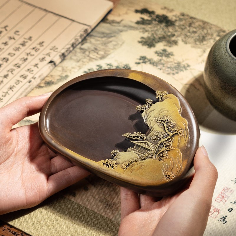 张小凤孤品砚台苴却砚大师手作天然原石老坑攀枝花墨条可研墨手工