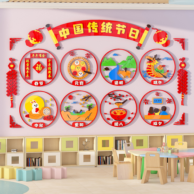 幼儿园中国传f统节日主题文化墙面装饰教室环境创设布置材料墙贴