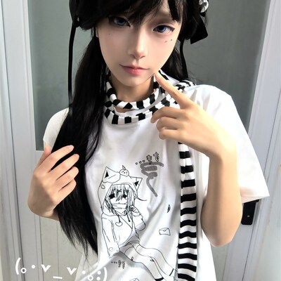 车日时 我宅宅的白色正肩纯棉短袖修身二次元萌宅日系T恤夏季上衣