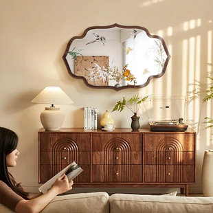 中古风客厅装 饰画餐厅背景墙镜子壁画玄关柜挂画餐边柜创意镜面画