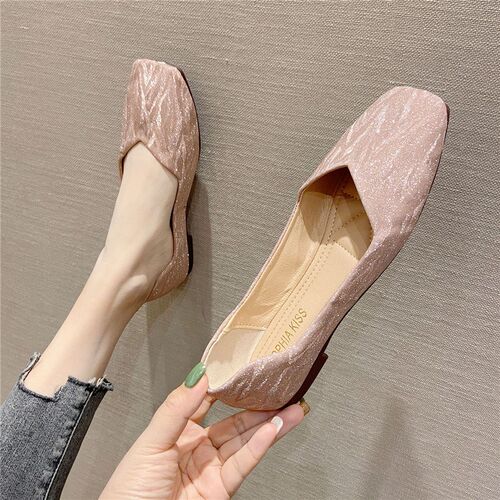 晚晚风平底鞋女2024年新款方头平底单鞋女浅口豆豆鞋软底大码女鞋