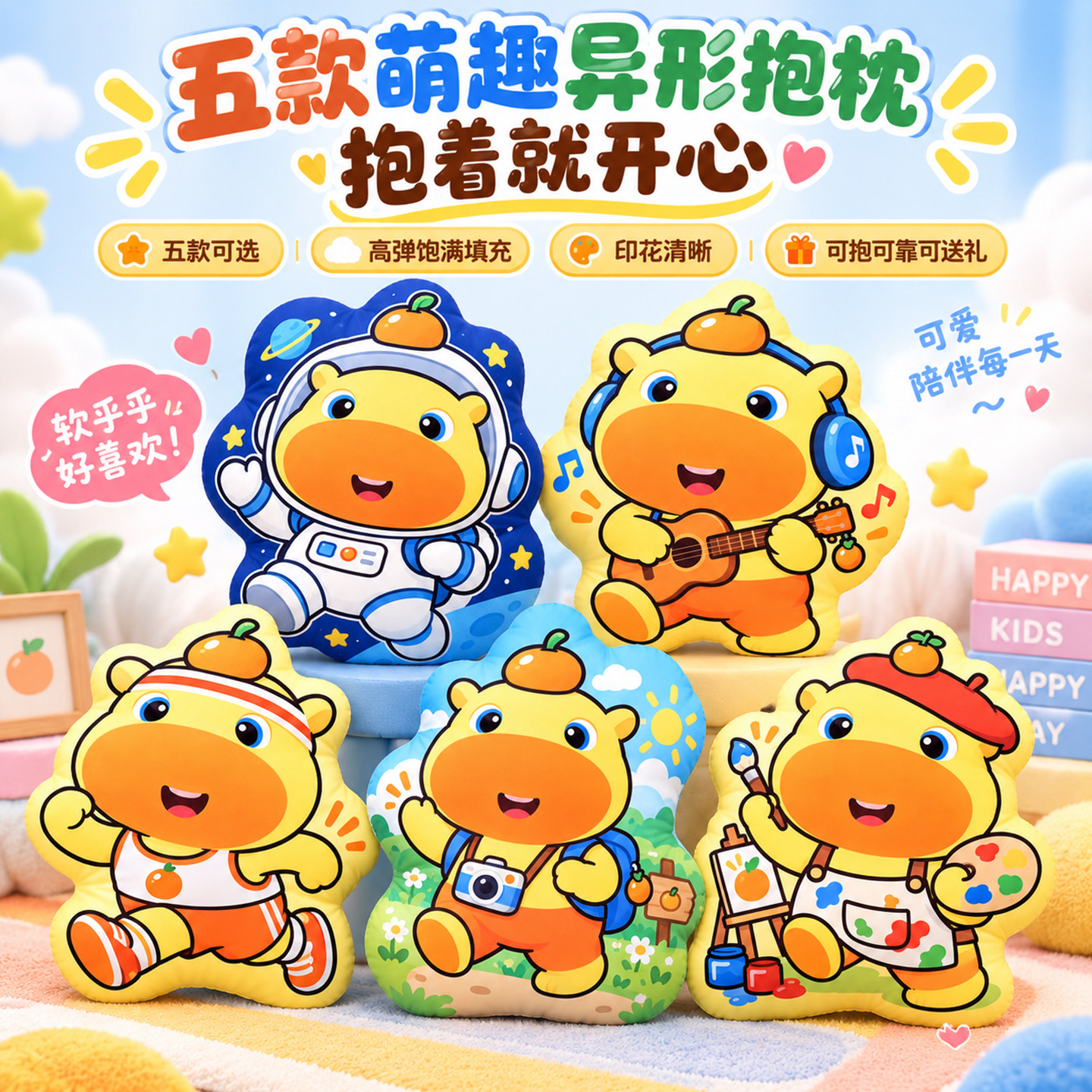 水豚噜噜cos画家宇航员异型抱枕卡通枕头装饰枕治愈系背靠抱枕