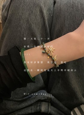 vintage天然石串珠手链轻奢小众精致高级感手串叠戴复古手饰百搭