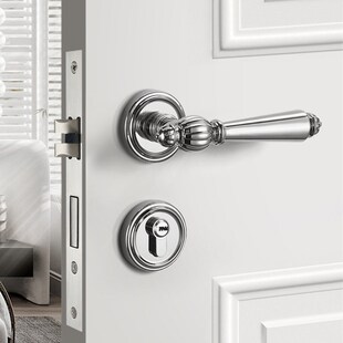 室内门锁卧室木门锁亮银分体复古套装金色美式法式磁吸静音门把手