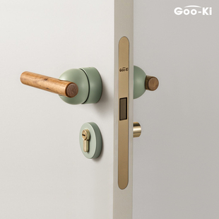 格奥琦象樱桃木原木门把手青绿色室内木门锁磁吸静音房门锁