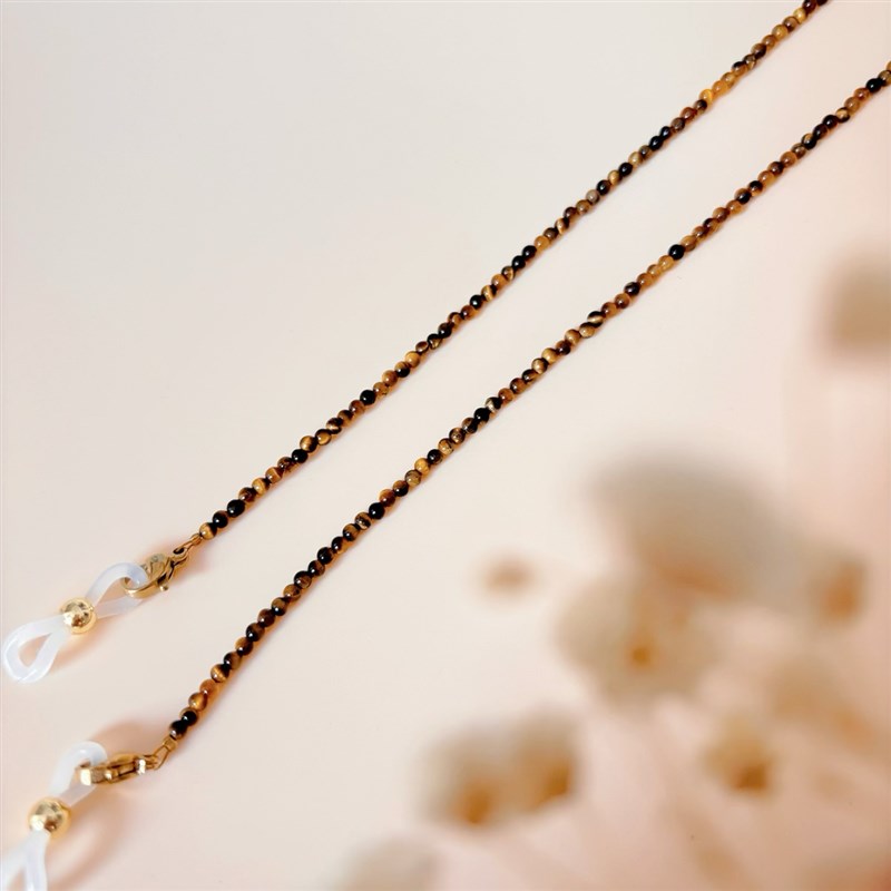 天然黄虎眼石眼镜链女超细圆珠挂脖项链复古时尚墨镜眼镜防丢配饰