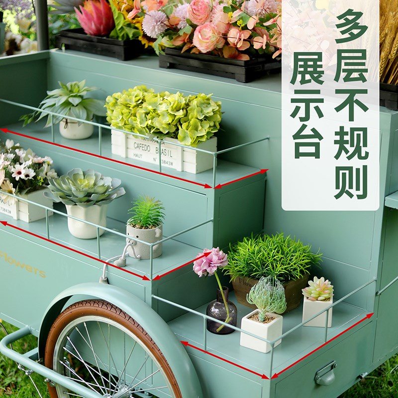 高端酒店花店婚庆摆放装饰移动花车铁艺户外花车展览架沙滩展示车