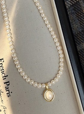 猫眼石吊坠珍珠项炼女小众设计感轻奢锁骨炼2025新款爆款气质颈炼