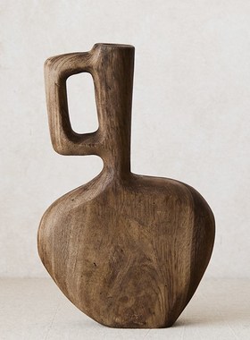 如/Wabi风格复古花瓶装饰品B&B酒店餐厅客厅创意装饰实木旧