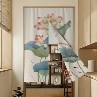 中式古风双面印花图案门帘半截卧室家用隔断帘子厨房卫生间遮挡帘