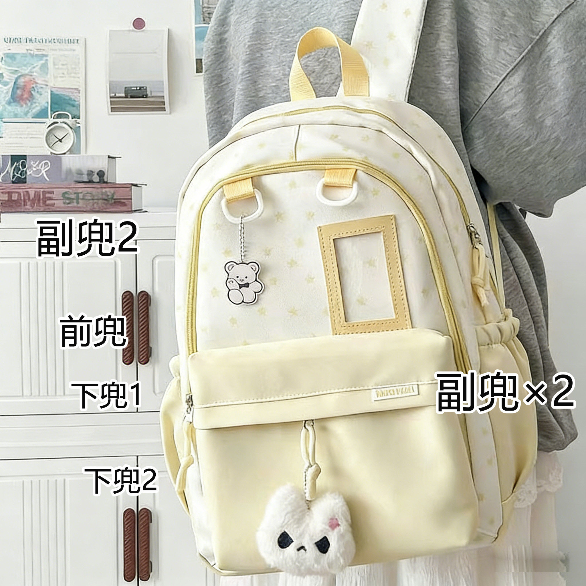 新款书包女日韩系in银河灰色可爱星星学生吧唧痛包二次元双肩包