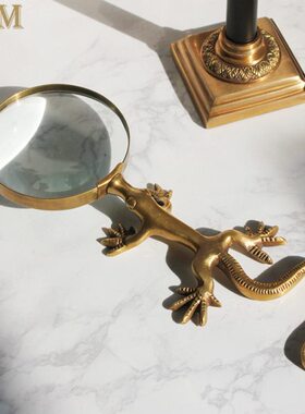 北欧印度进口手工黄铜热卖铜今非昔比蜥蜴把手放大镜高清老人镜