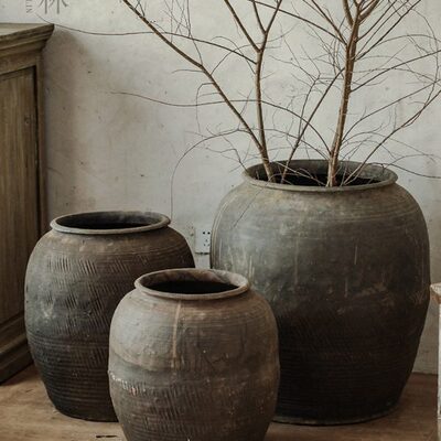 宽口落地大陶罐花盆土罐侘寂罐子无釉翁缸盆民宿装饰陶器乡村民俗