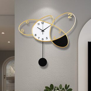 挂钟客厅家用墙壁轻奢奶油风免打孔挂饰时钟现代简约时尚创意钟表