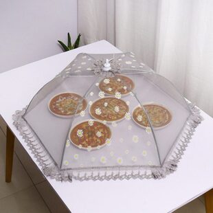 餐桌盖菜罩北欧风格遮菜罩剩饭菜罩田园风印花网纱罩子防苍蝇菜罩