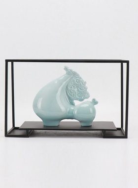 新中式陶瓷马摆件家居饰品酒店博古架客厅玄关酒柜软装骏马工艺品