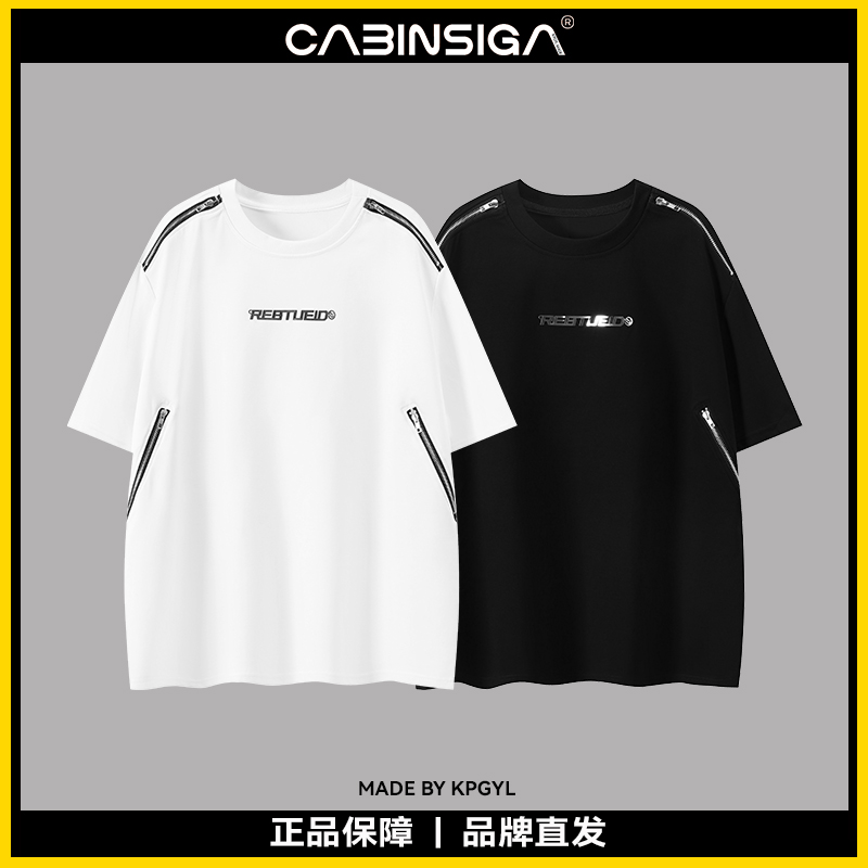 CABINSIGA美式复古拉链短袖T恤