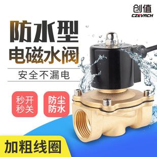 220v24v电磁阀户外防水常闭控制水阀电子开关水管气4分铜放水