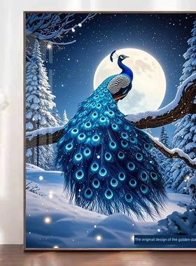 钻石画2025新款高级孔雀风景钻石画客厅卧室玄关点贴钻十字绣满钻