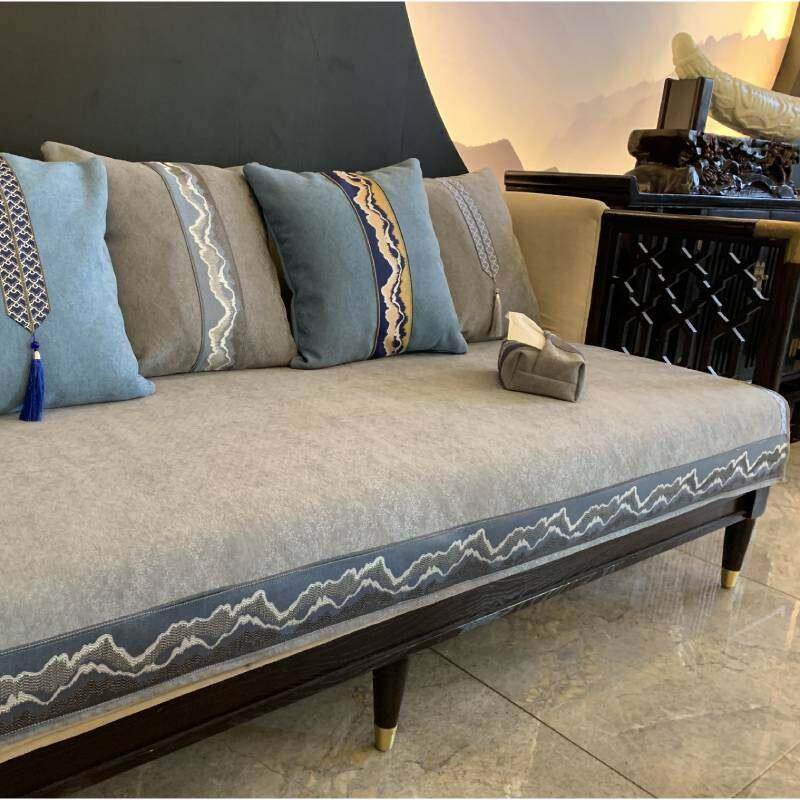 实木沙发垫灰色新中式高档防滑坐垫靠背巾盖布四季通用沙发垫套罩