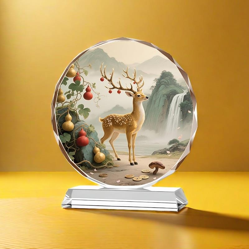 麋鹿葫芦水晶摆件玄关装饰高档桌面摆台招财客厅乔迁礼品家居摆件