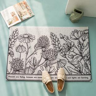 黑白简约丝圈地垫插画风入户门垫进门脚垫防滑地垫卧室厨房防尘垫