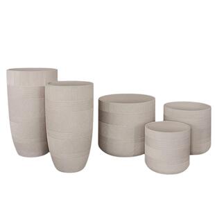 斯堪的纳维亚圆形落地大花瓶家居样板房软装饰插花花盆水泥条纹花