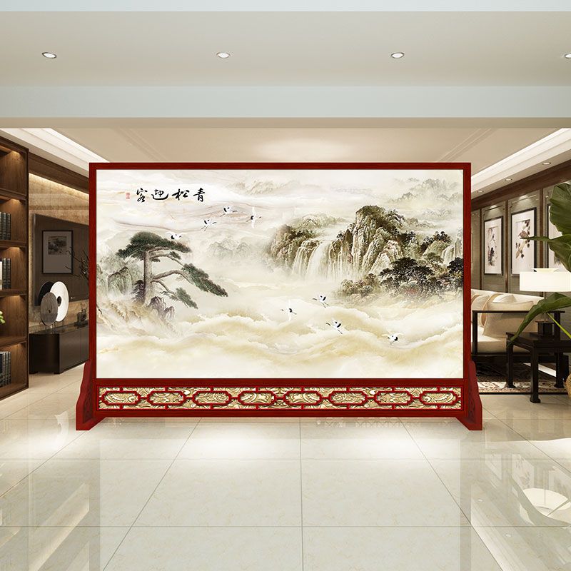 新中式隔断屏风办公室公司餐饮酒店大厅入户客厅现代简约布艺座屏