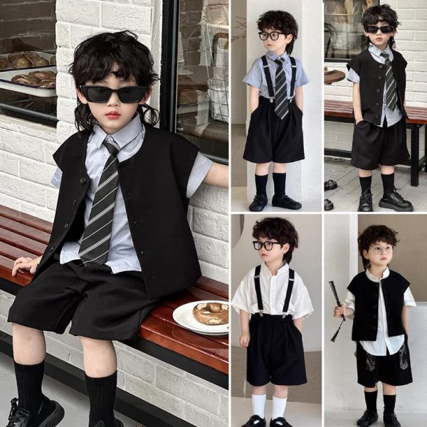 毕业儿童小西装套装帅风幼儿园痞演出服男童礼服夏季背带裤主持人