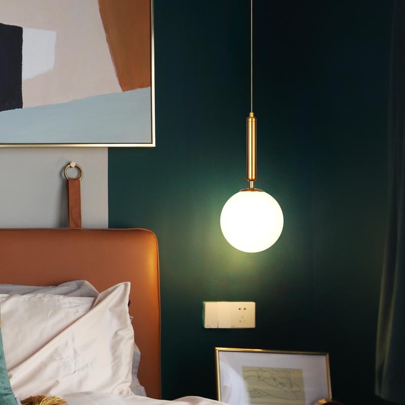 北欧卧室床头吊灯简约现代单头玻璃小吊灯长线网红吧台主卧吊线灯