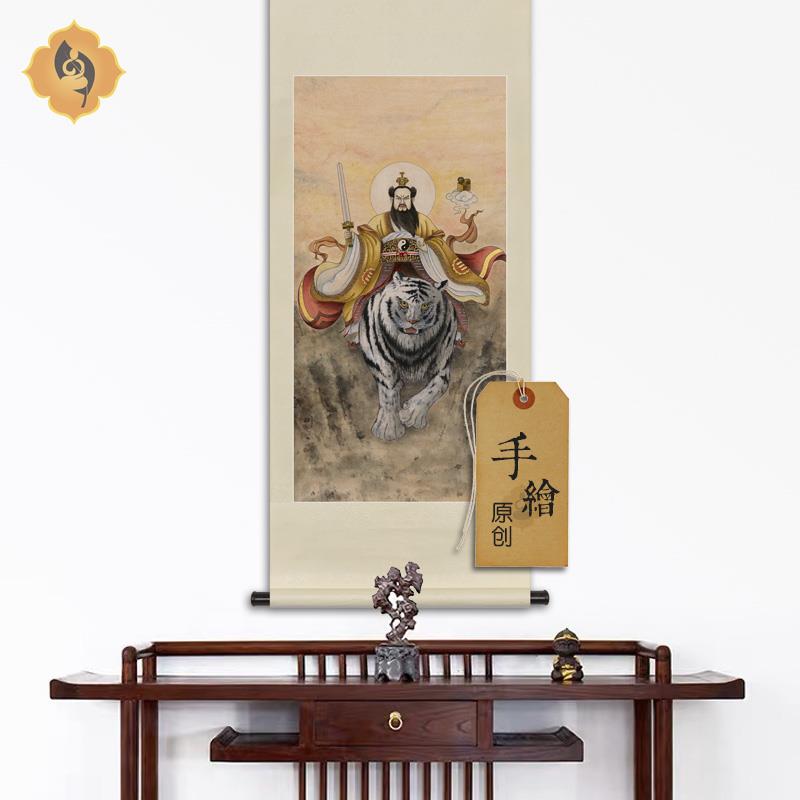 手绘真迹工笔人物国画张天师张道陵画像玄关书房中式卷轴画框挂画