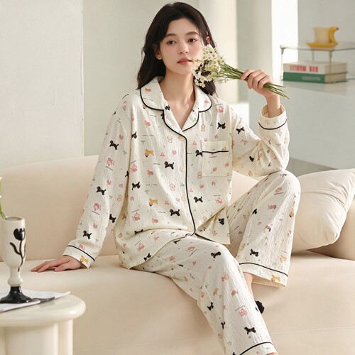 长袖睡衣女士2026年新款宽松甜美开衫套装秋冬可爱家居服可外出LL