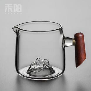 玻璃侧把公道杯木柄耐高温公杯家用分茶倒茶器茶海功夫茶具 禾阳