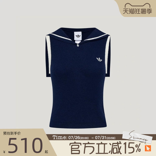 滔搏adidas阿迪达斯三叶草女度假风POLO衫运动休闲无袖T恤KX0744