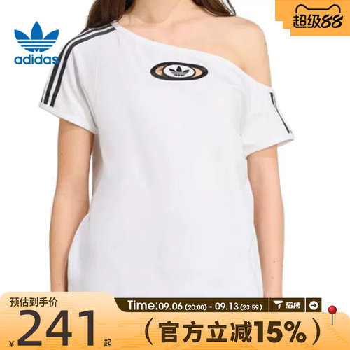 滔搏adidas阿迪达斯三叶草女子OFFSHOULDER运动休闲短袖T恤KC8795