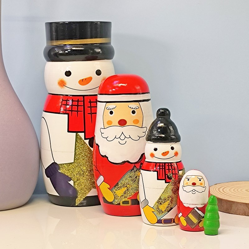 儿童送礼品帽子雪人5层套娃原木卡通兼容玩具装饰摆件节日纪念品
