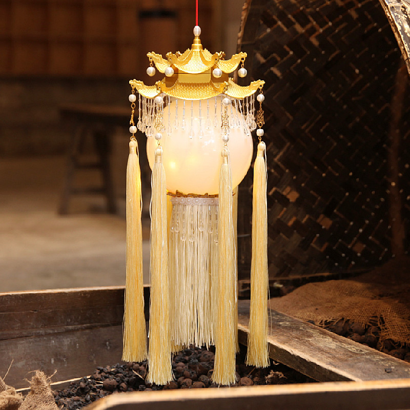 中秋节复古风羊角灯绛纱灯仿古画灯拍摄道具长流苏手提宫灯笼成品