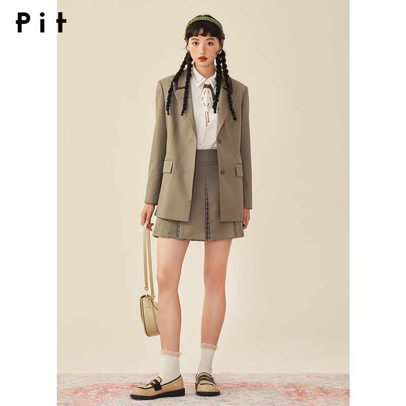 PIT复古a字短裙高腰显瘦百褶半身裙女2024秋装新款小个子显高裙子