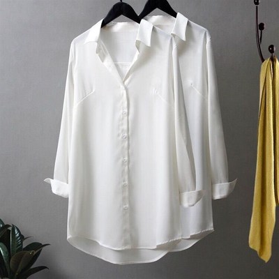 可外穿白色七分短袖性感衬衫女2024春秋季新款长款长袖内搭衬衣潮