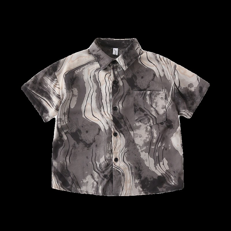 高端海边度假亲子装夏网红母女吊带连衣裙一家三四口水墨画衬衫潮