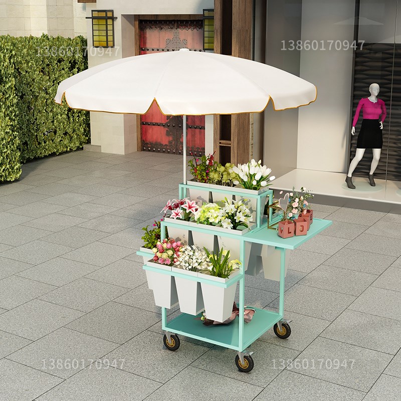 夜市摆摊卖花小推车多层阶梯可移动鲜花花店醒花桶方桶展示架花车