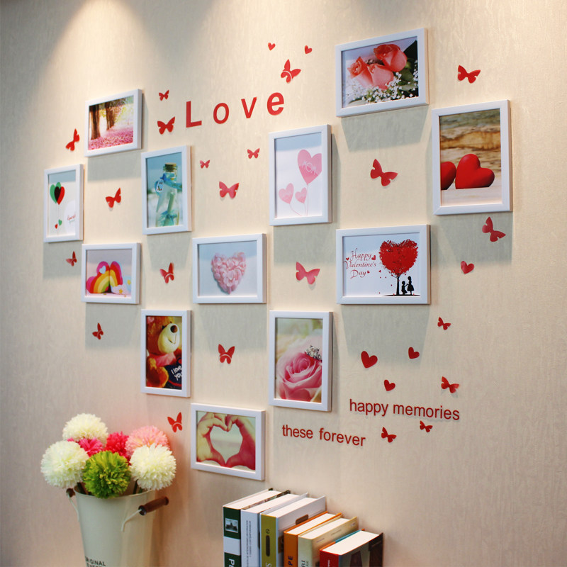 照片墙心型 爱心相框墙 新房装饰品相片框组合背景墙套装蝴蝶墙贴