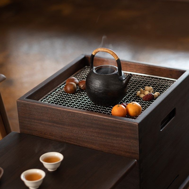 有清堂黑胡桃木围炉煮茶庭院火炉侧烤炉便携式小茶几茶桌木炭家用