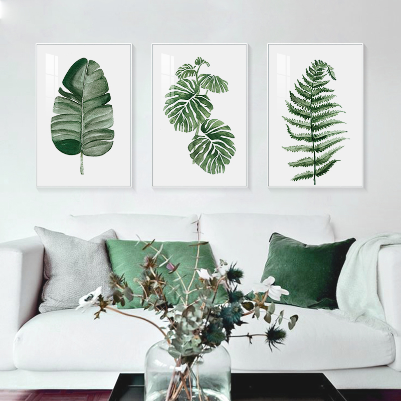 起贝 北欧风格客厅植物挂画绿植龟背竹树叶装饰画小清新餐厅壁画图片