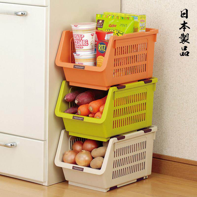 日本进口收纳篮子叠加式收纳筐厨房塑料置物架零食水果蔬菜置物架