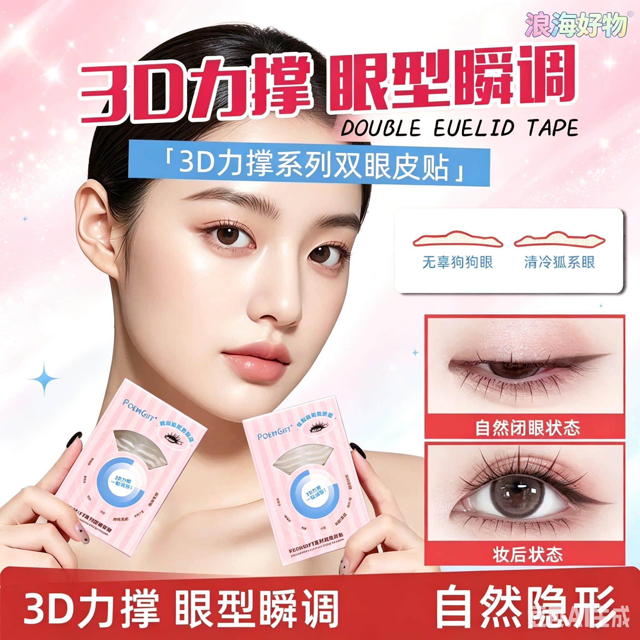 三维力撑水滴双眼皮贴防水防汗新手肿眼泡无痕自然隐形双眼皮贴HQ