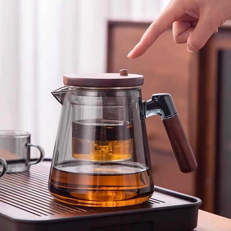 泡茶壶2024h新款玻璃内胆按压式一键过滤冲茶器飘逸杯高档茶水分